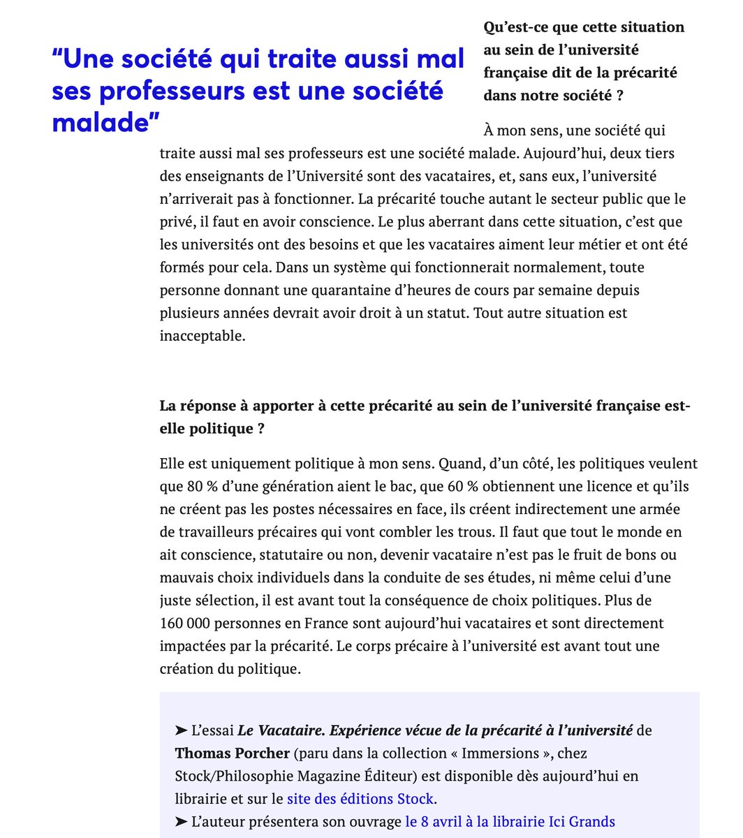 Interview dans Philo Mag sur mon nouveau livre "Le vacataire - Expérience vécue de la précarité à l'université"

A lire ici: philomag.com/articles/le-va…
ou
👇