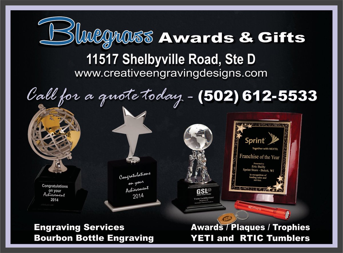 EngravingDesign's tweet image. Find #Louisville Items, #Bourbon #Gifts &amp;amp; #Awards, #YETI #Promotion Ideas #buylocal from Bluegrass Awards &amp;amp; Gifts. We Promote your Business, Create Recognition Awards &amp;amp; provide unique #leadlouisville #LouisvilleGrows #LouisvilleBiz  Visit Storefront or bit.ly/1LSOtME