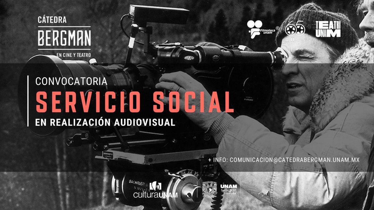 Cátedra Bergman (@catedrabergman) on Twitter photo ⚜️CONVOCATORIA ABIERTA PARA SERVICIO SOCIAL EN REALIZACIÓN AUDIOVISUAL
¡Haz de tu tiempo una experiencia única en la #CátedraBergman!
¡Consulta la convocatoria en bit.ly/47Z3Y3L! 🪺
#ServicioSocial en #CátedraBergman
@filmotecaunam <a href="/teatrounam/">Teatro UNAM</a>
📷:Bergman y su cámara. ⚜️CONVOCATORIA ABIERTA PARA SERVICIO SOCIAL EN REALIZACIÓN AUDIOVISUAL
¡Haz de tu tiempo una experiencia única en la #CátedraBergman!
¡Consulta la convocatoria en bit.ly/47Z3Y3L! 🪺
#ServicioSocial en #CátedraBergman
@filmotecaunam <a href="/teatrounam/">Teatro UNAM</a>
📷:Bergman y su cámara.