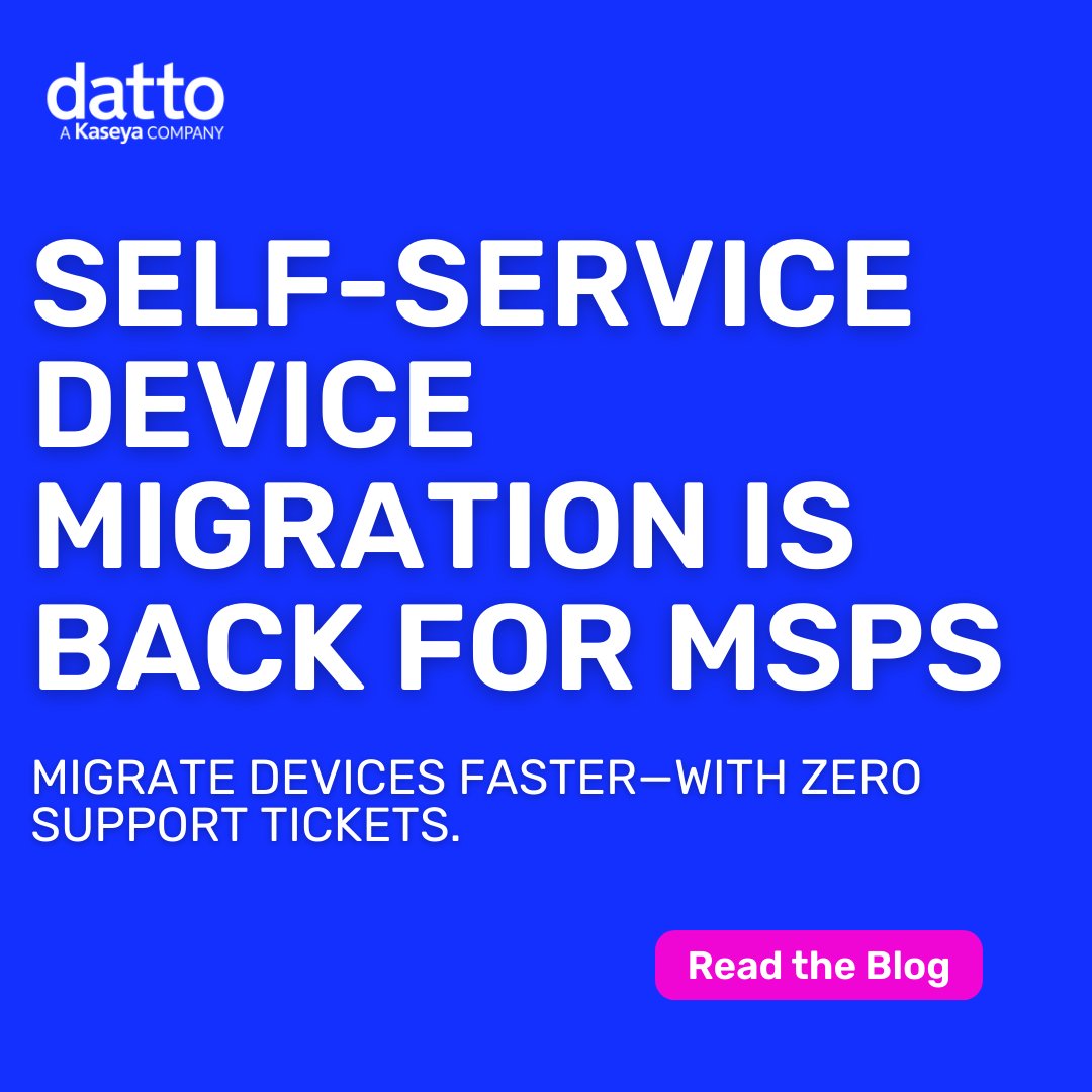 Self-service device migration has officially returned to the Datto Partner Portal, giving MSPs the speed and control they need to manage device transitions on their own terms. Read the blog: bit.ly/4jbYHd8

#BCDR #MSPTools