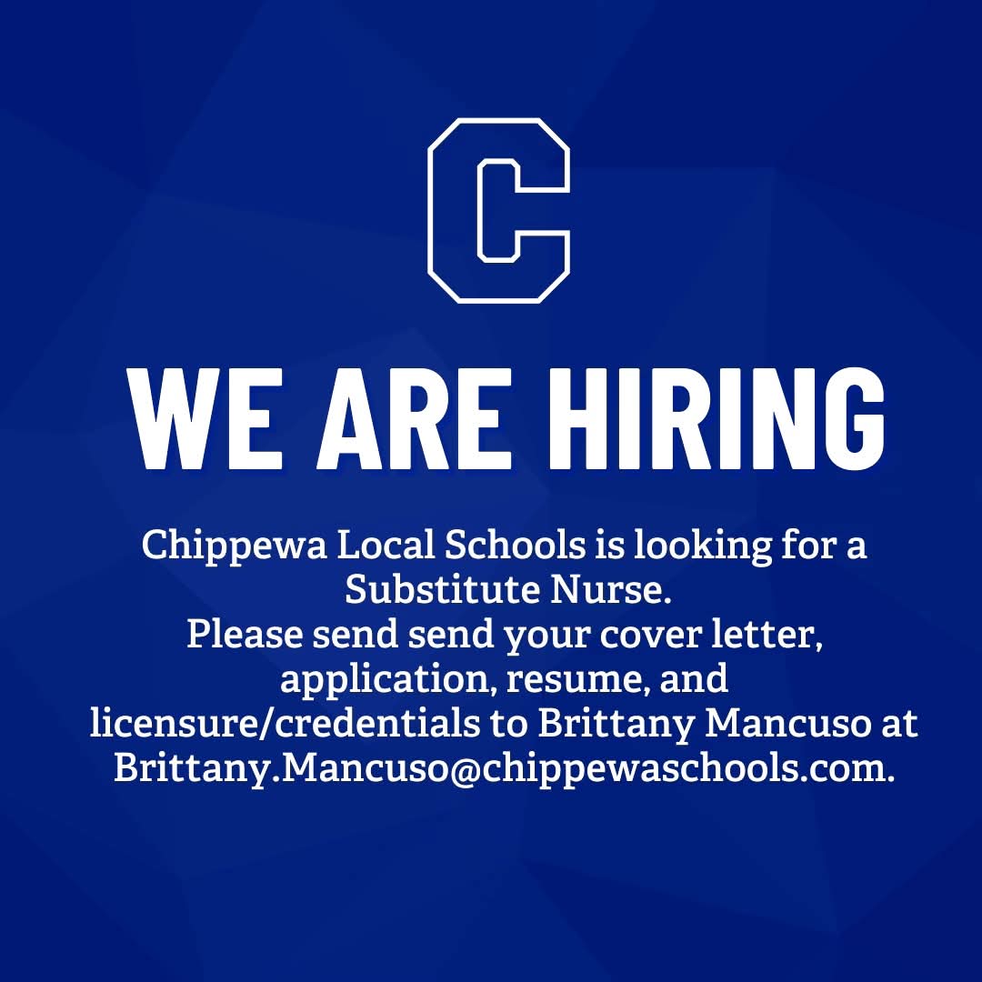 CIS (@cischipps) on Twitter photo Weβre hiring! π¨ Chippewa Local Schools is looking for a Substitute Nurse.
Applicants must be an RN or LPN. Interested applicants should send a cover letter, application, resume, and licensure/credentials to Brittany Mancuso Brittany.Mancuso@chippewaschools.com. #ChippewaProud Weβre hiring! π¨ Chippewa Local Schools is looking for a Substitute Nurse.
Applicants must be an RN or LPN. Interested applicants should send a cover letter, application, resume, and licensure/credentials to Brittany Mancuso Brittany.Mancuso@chippewaschools.com. #ChippewaProud