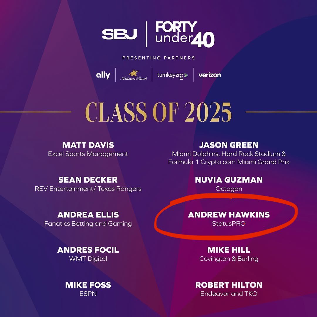 Andrew Hawkins (@hawk) on Twitter photo Humbled and honored to be named to the <a href="/SBJ/">Sports Business Journal</a> 40 under 40 list alongside some people Iβve admired for years!
This is a team win!! @StatusPRO!!
πππ Humbled and honored to be named to the <a href="/SBJ/">Sports Business Journal</a> 40 under 40 list alongside some people Iβve admired for years!
This is a team win!! @StatusPRO!!
πππ