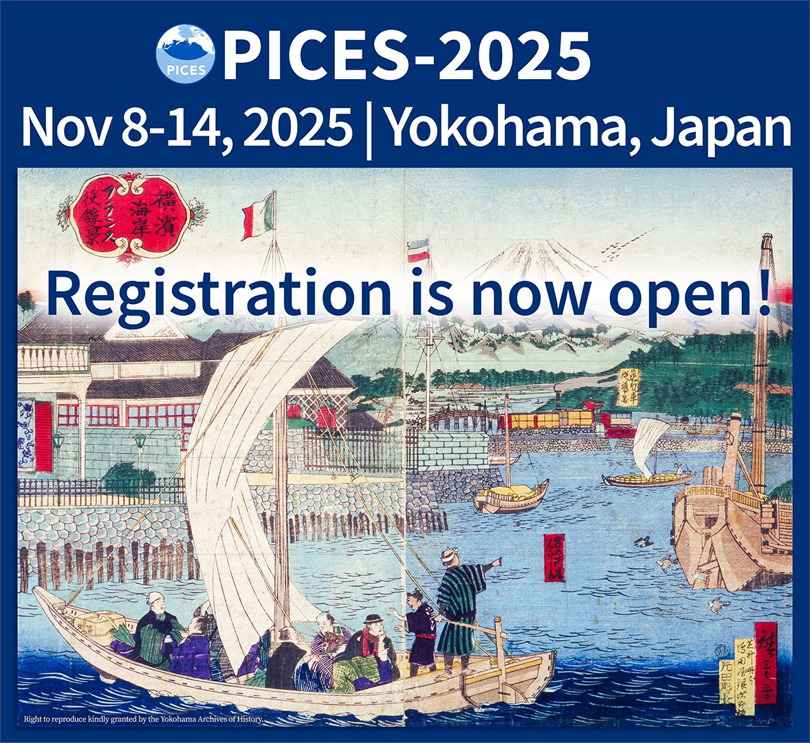 PICES_MarineSci's tweet image. 🌟Exciting Announcement: Registration for PICES-2025 is officially OPEN!🌟
🗓️Date: November 8-14, 2025
📍Location: Yokohama, Japan!
🔗Website: tinyurl.com/PICES-2025
Visit the PICES-2025 website for registration and meeting details. We can’t wait to welcome you to Japan!