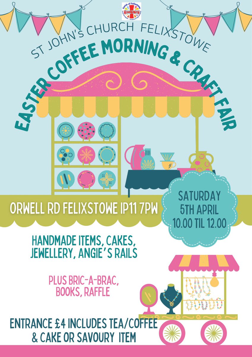 She Sells Seashells Felixstowe (@seashellsfelix) on Twitter photo Easter Coffee Morning and Stalls at St John’s Church Felixstowe this Saturday morning. .. please share to help spread the word 🙏🏻🌷
#felixstowe #easterfair #Saturday
<a href="/Felixstowe_news/">Felixstowe News</a> <a href="/FelixstoweChamb/">Felixstowe Chamber of Commerce</a> <a href="/felixstoweradio/">Felixstowe Radio</a> <a href="/FelixstoweTC/">Felixstowe Town Council</a> Easter Coffee Morning and Stalls at St John’s Church Felixstowe this Saturday morning. .. please share to help spread the word 🙏🏻🌷
#felixstowe #easterfair #Saturday
<a href="/Felixstowe_news/">Felixstowe News</a> <a href="/FelixstoweChamb/">Felixstowe Chamber of Commerce</a> <a href="/felixstoweradio/">Felixstowe Radio</a> <a href="/FelixstoweTC/">Felixstowe Town Council</a>