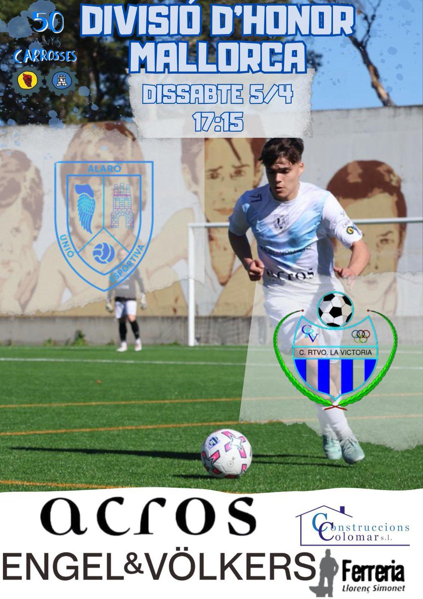 🔛⚽️ 

💪🏻Dissabte (05/04) 

🏟️ A CASAAAAAAAAA 

🆚RTVO. La Victoria 

🕔 a les 17:15h 

VOS ESPERAM 🤍 AMUNT BLANCS!