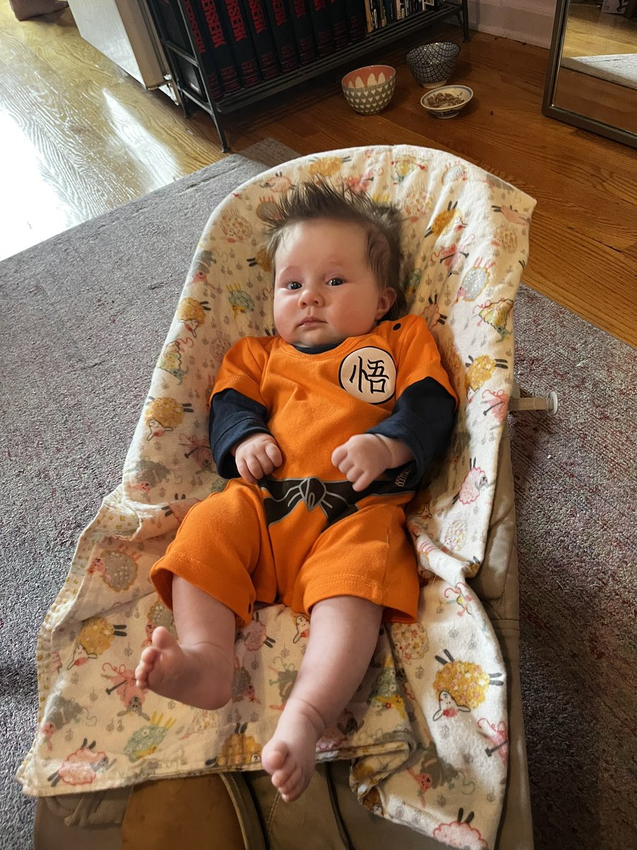 My baby dressed like a damn Goku