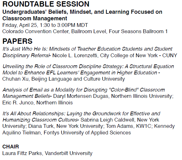 AERA Classroom Management SIG tweet media