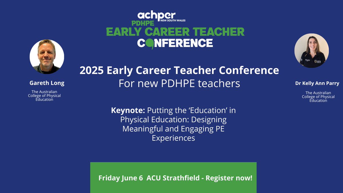Join us at the ACHPER NSW Early Career Teacher Conference on June 6th, 2025! For K-12 PDHPE teachers with <3 years experience. ➡️ Learn from experts and build your network! Register here achpernsw.com.au/ectconference/