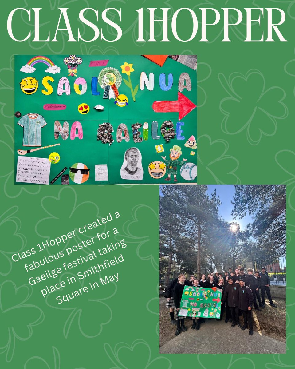 Fingal Comm College (@fingalcc) on Twitter photo Ădh mĂłr le Rang 1D Hopper a chuir an postaer seo le chĂ©ile do chomĂłrtas ealaĂne âLĂĄ MĂłr na Gaeilgeâ.
'Saol Nua na Gaeilge' an t-ainm atĂĄ ar an bpĂosa. TĂĄ sĂ© dĂ©anta as ĂĄbhar athchĂșrsĂĄilte. An sprioc a bhĂ acu nĂĄ spraoi agus fuinneamh nua na Gaeilge sa lĂĄ atĂĄ inniu ann a lĂ©iriĂș. Ădh mĂłr le Rang 1D Hopper a chuir an postaer seo le chĂ©ile do chomĂłrtas ealaĂne âLĂĄ MĂłr na Gaeilgeâ.
'Saol Nua na Gaeilge' an t-ainm atĂĄ ar an bpĂosa. TĂĄ sĂ© dĂ©anta as ĂĄbhar athchĂșrsĂĄilte. An sprioc a bhĂ acu nĂĄ spraoi agus fuinneamh nua na Gaeilge sa lĂĄ atĂĄ inniu ann a lĂ©iriĂș.