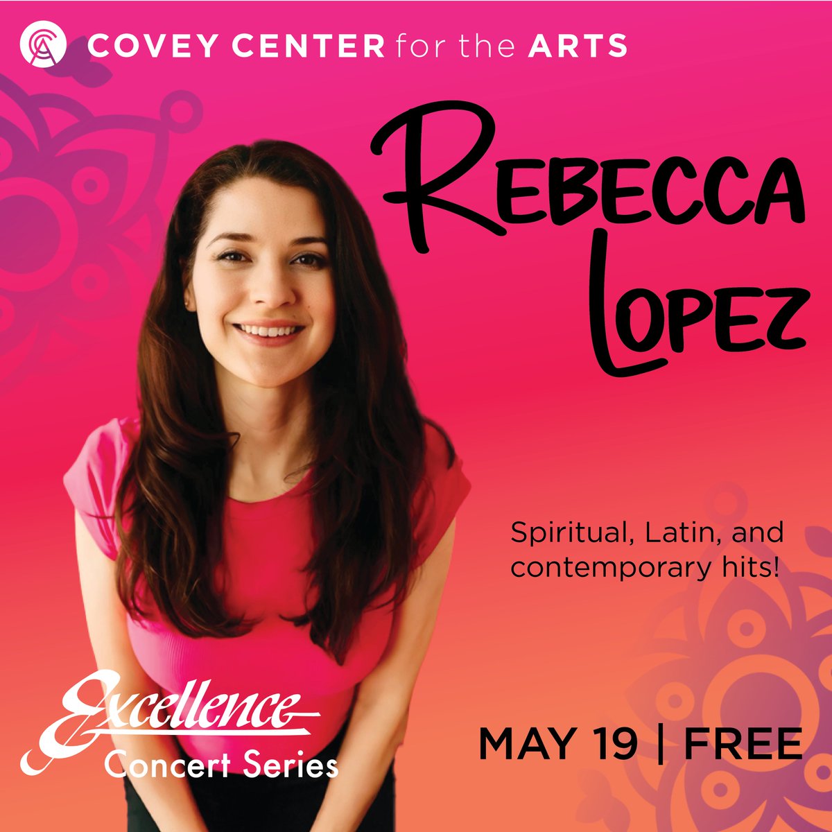 Born in Mexico and raised in Utah, Rebecca Lopez brings a unique mix of pop music, country music, Latin music, and religious music coming May 19 for FREE. She brings gentle vocals and positive lyrics to her own unique brand of music. 

Get Tickets Here: provo.gov/1179/Rebecca-L…