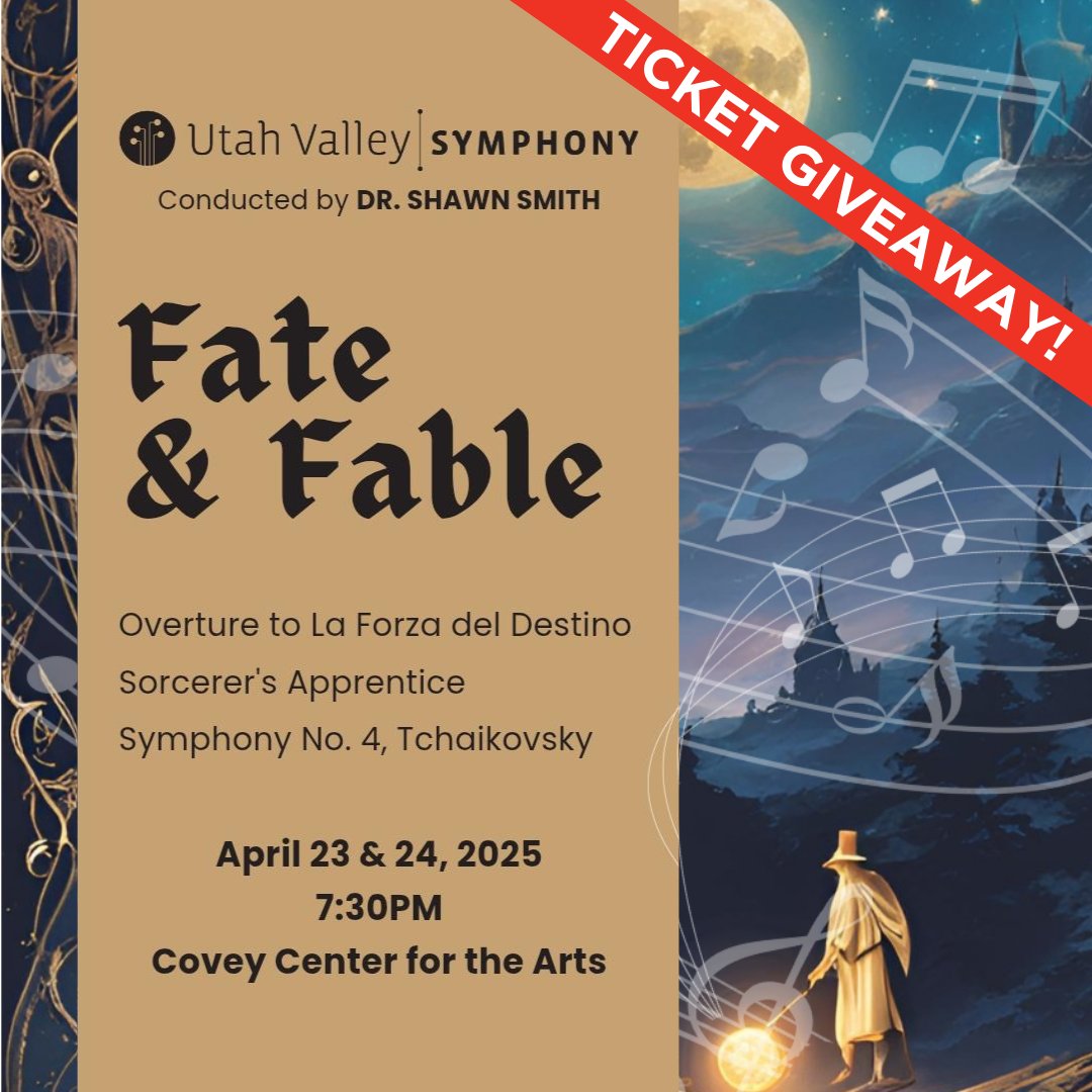 We're giving away 4 pairs of tickets and 2 family packs of 4 to join us for an unforgettable evening of "Fate &amp; Fable" with the Utah Valley Symphony on April 23-24!

Enter Now: sweepwidget.com/c/89647-oemp1h…