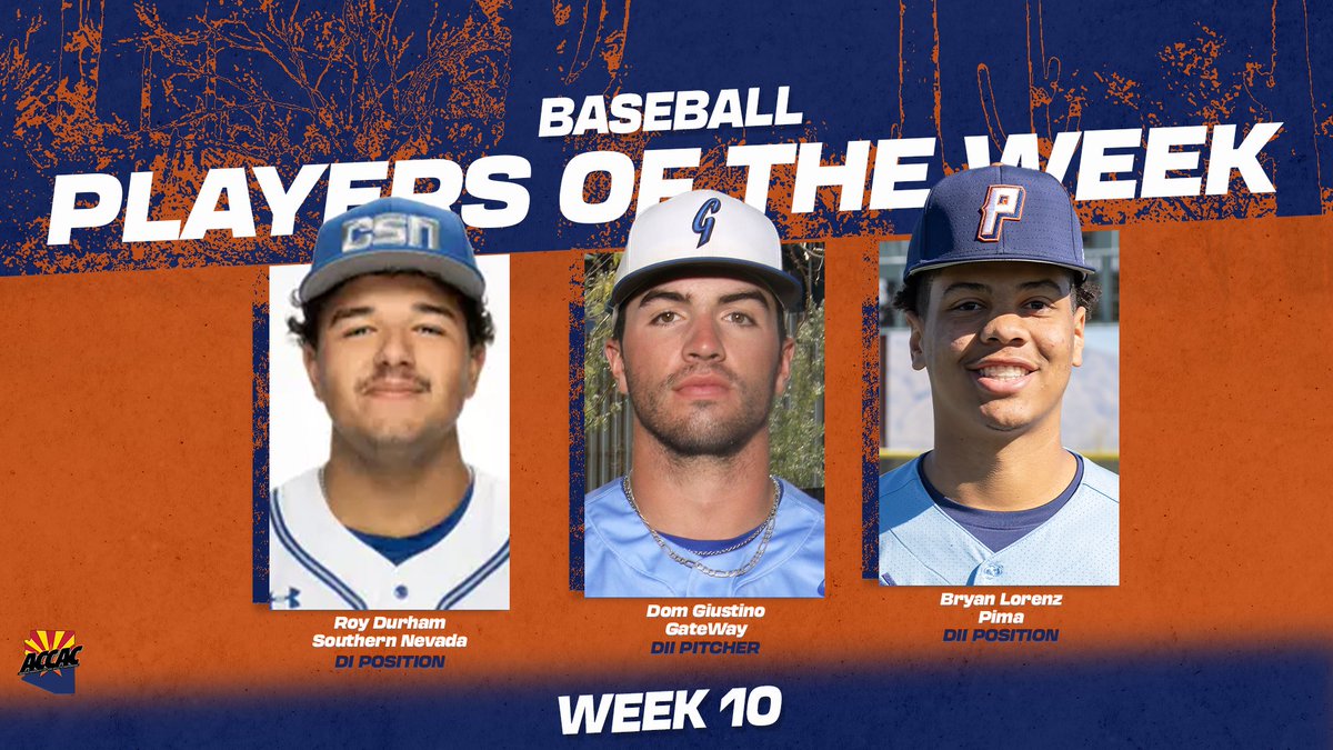 ACCAC Baseball Players of the Week - Week 10

➡️Durham drives in 8
➡️Giustino with 7 one-hit innings
➡️Ganter goes 7-for-15