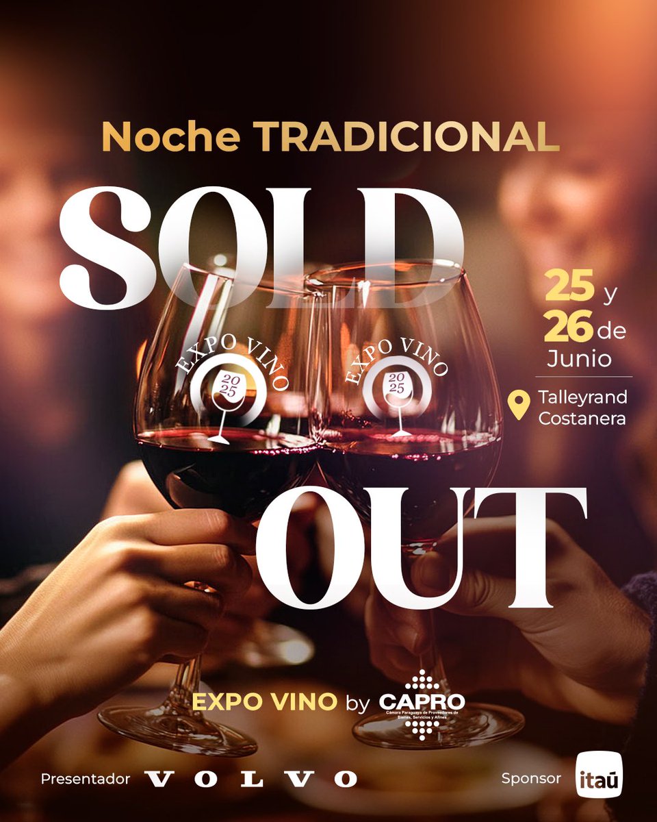 📢 ¡Entradas AGOTADAS para Expo Vino 2025! 🍷✨

Agradecemos a todos los amantes del vino que aseguraron su lugar en esta edición que promete ser inolvidable.

Nos vemos el 24, 25 y 26 de junio para brindar juntos y disfrutar de lo mejor del mundo del vino. 🥂