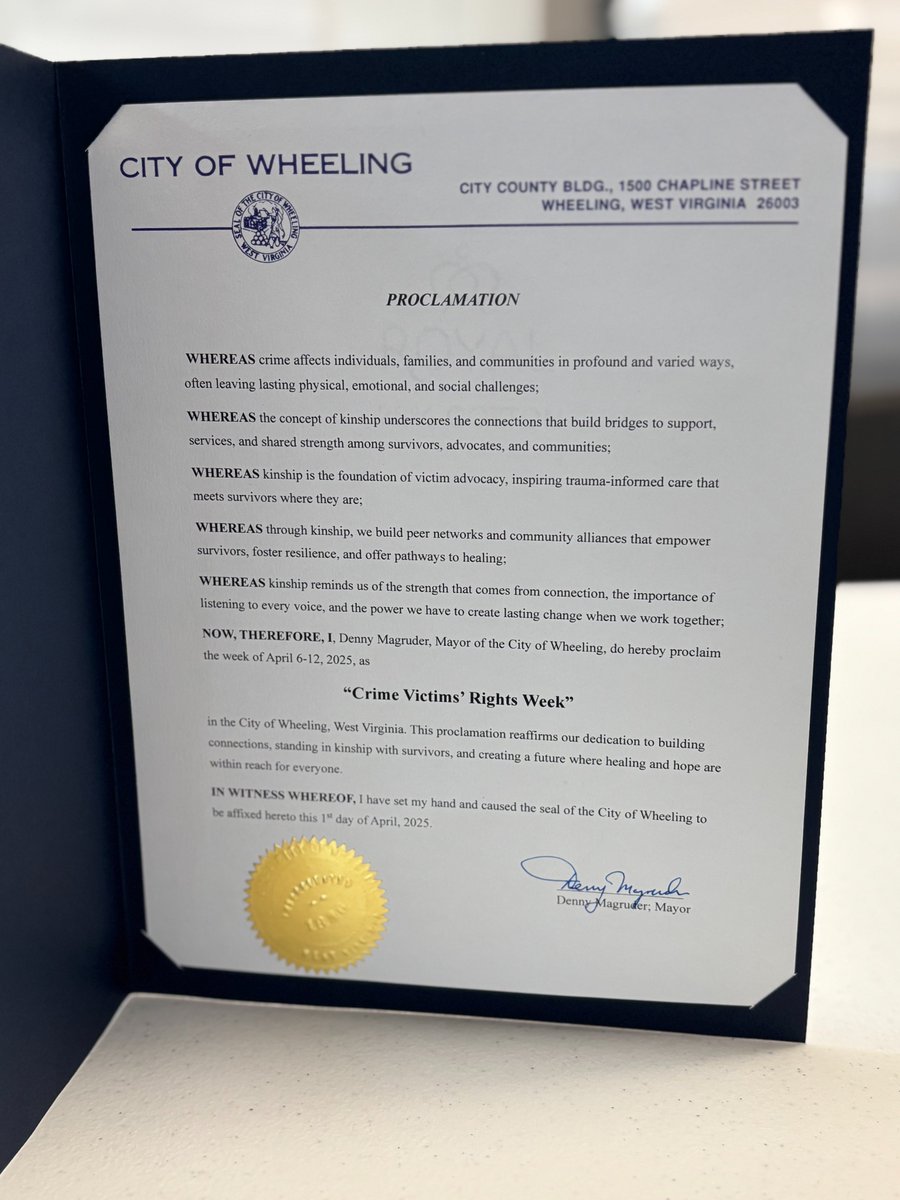Moundsville City Council and Wheeling City Council both signed a proclamation declaring April 6-12, 2025 as National Crime Victims Rights Week.

ywcawheeling.org