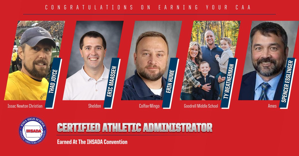 Congratulations to these five dedicated individuals who earned their Certified Athletic Administrator (CAA) certification at the IHSADA Convention this weekend! Your commitment to professional growth and leadership is inspiring.