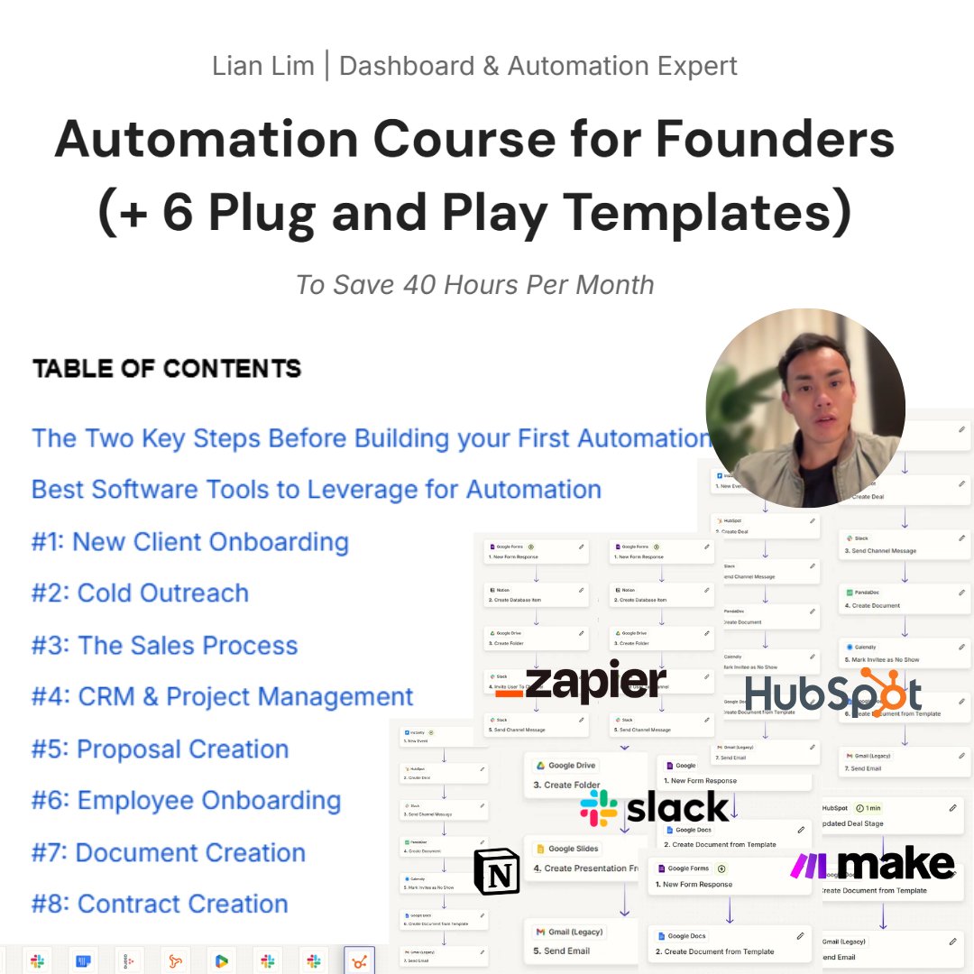 I’ve created an automation course for founders

To automate 8 key business processes and save 40 hrs/month

BONUS: 6 plug-and-play automation templates

Get them for FREE

RT + Like &amp; Comment “automate” and I’ll DM it to you (must follow, 24hrs only)