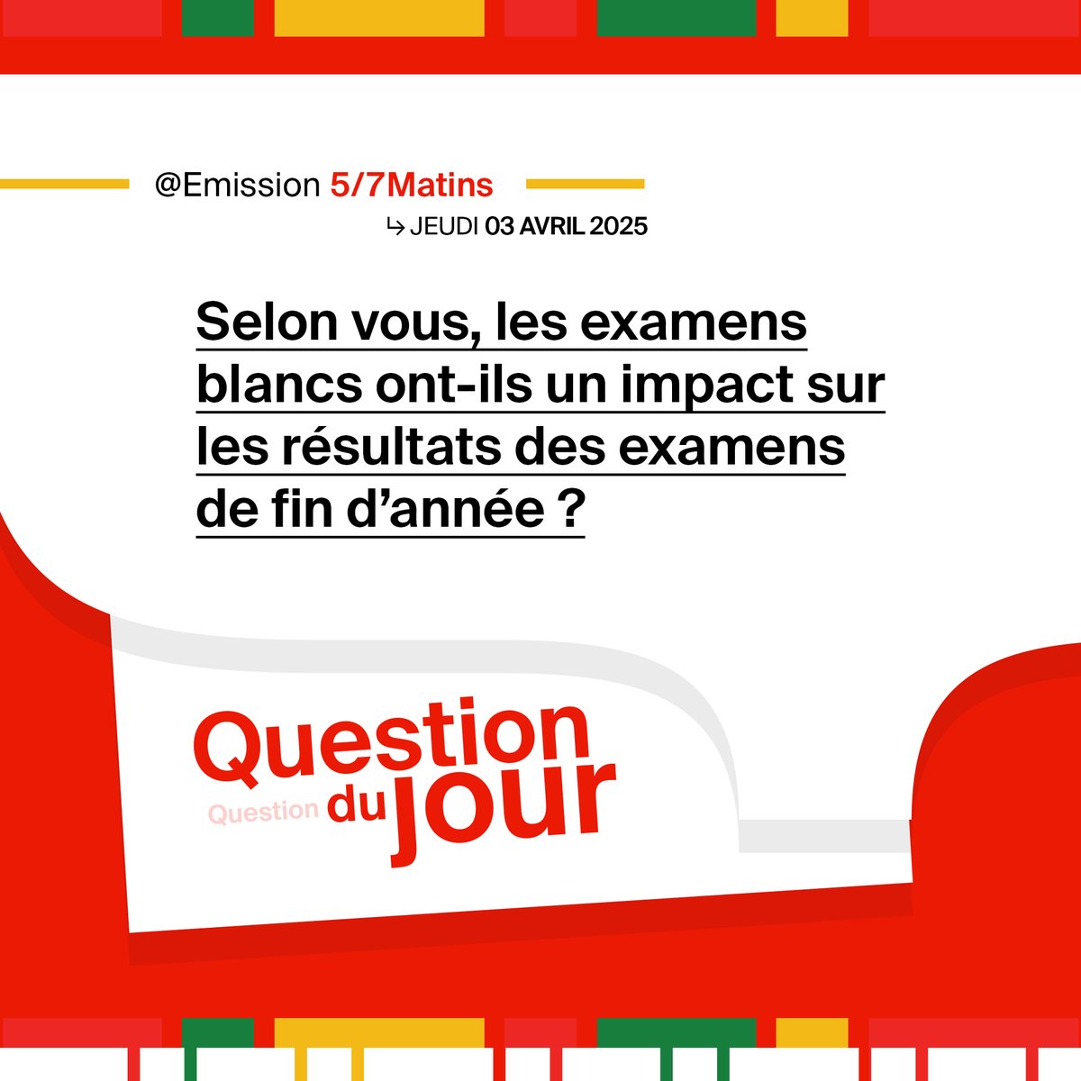 ORTB 📷 Emission "5/7Matins"
Chers abonnés, le débat du jeudi 3 avril est lancé !

Les examens blancs, ont-ils un réel impact sur les résultats des examens de fin d’année ?

Vos avis nous intéressent, partagez-les en commentaire !
#ORTBChange