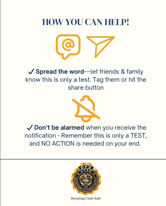 For your awareness, the Utah Department of Public Safety’s (DPS)  Bureau of Criminal Identification (BCI) will conduct a statewide TEST of the AMBER Alert system on Thursday, April 3, between 4:00 and 4:30 PM.