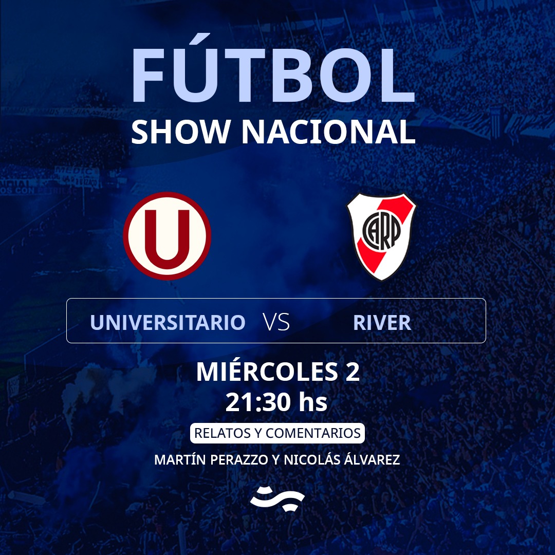 #FútbolShowNacional | ¡Esta noche #River debuta en la #CopaLibertadores! 🏆

El Millonario visita a #Universitario y lo vamos a vivir desde las 21hs en <a href="/NacionalAM870/">Radio Nacional AM 870</a> 📻🇦🇷

#RelataElMuñeco <a href="/munecoperazzo/">Martin Perazzo</a> y comenta <a href="/Alvarez73Nico/">NICO ÁLVAREZ</a>
Vestuarios <a href="/sebaleanza/">Seba Leanza</a>

#AM870