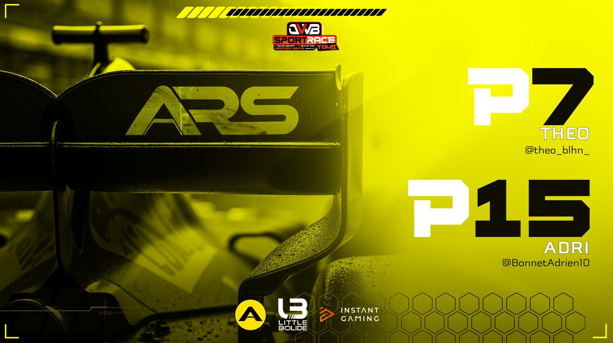 🏁- DWB 🟡⚫️

De bon points récoltés ce soir pour la dernière course de la saison à la DWB !

P7 : <a href="/theo_blhn_/">Theo Blhn</a> 
P15 : <a href="/BonnetAdrien10/">ARS Adri</a> 

Fin de saison 🏁, rendez-vous la saison prochaine ⚔️