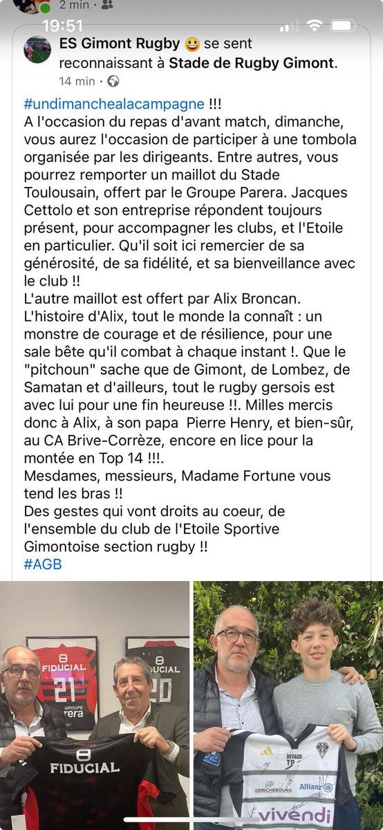 Valeurs du rugby que j’aime! Merci à mes amis de Gimont, de Lombez Samatan et du Gers…
<a href="/FranceRugby/">France Rugby</a> <a href="/StadeToulousain/">Stade Toulousain</a>  <a href="/CABCLRUGBY/">CA Brive Rugby</a>