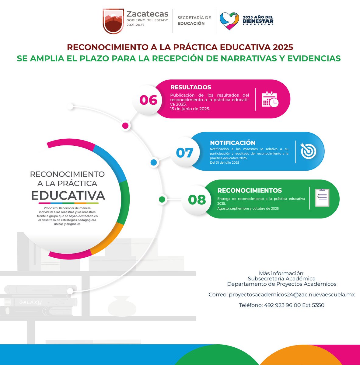 🔍 | La Secretaría de Educación de Zacatecas informa que se amplia el plazo para la recepción de narrativas y evidencias, para participar por el Reconocimiento a la Práctica Educativa 2025.