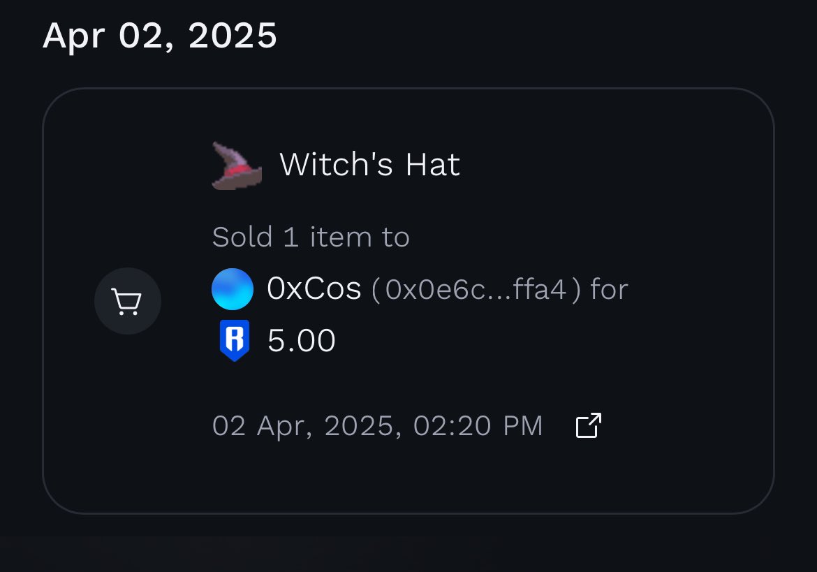 Upgraded my gear, so it was time to let the Witch’s Hat go. Sold it on the Ronin marketplace, Web3 gaming hits different! <a href="/RuniverseGame/">The Forgotten Runiverse</a>