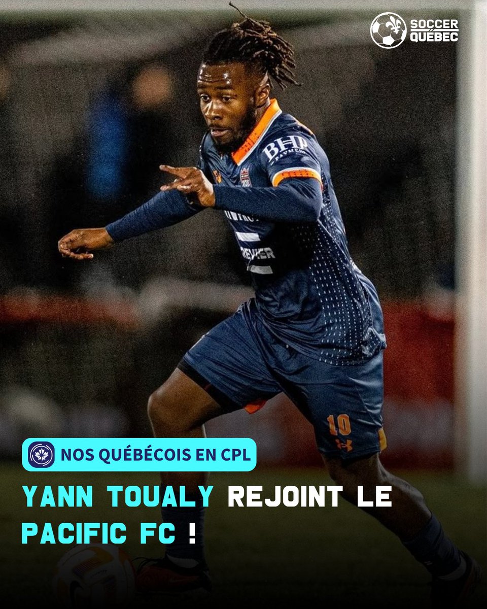 SoccerQuebec's tweet photo. [Nos Québécois en CPL]

Nouveau contrat pro pour Yann Toualy! ✍️⚽️

L’attaquant, passé par le CS St-Laurent en Ligue1 Québec, ainsi que le CS St-Hubert et le FC Gatineau, rejoint officiellement Pacific FC en CPL pour la saison 2025, avec une option pour 2026.

📸 :  CS St-Laurent https://t.co/pWzs3W3iaH