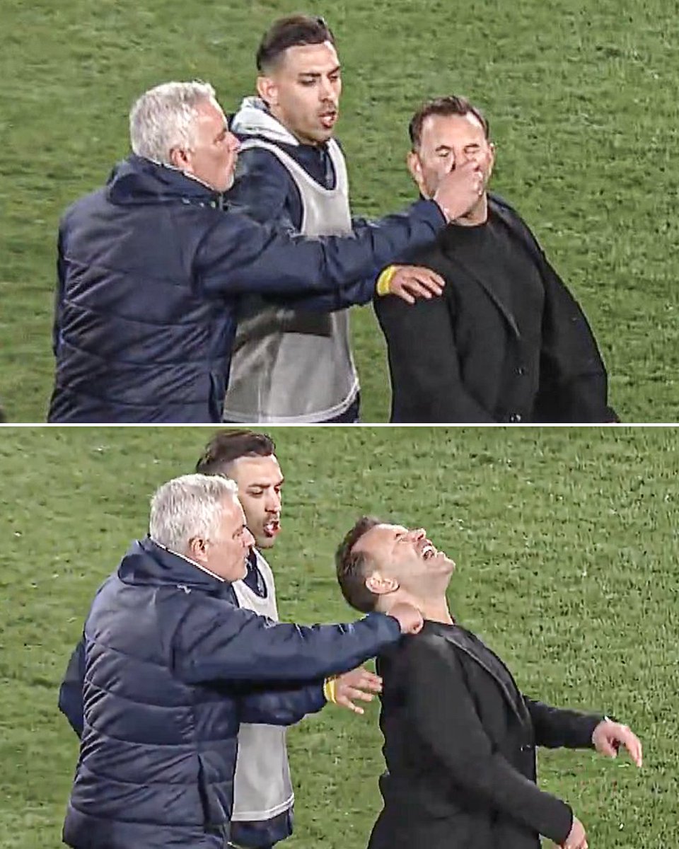 After Fenerbahçe’s Turkish Cup loss to Galatasaray, José Mourinho appeared to pinch the nose of Galatasaray manager Okan Buruk 😳