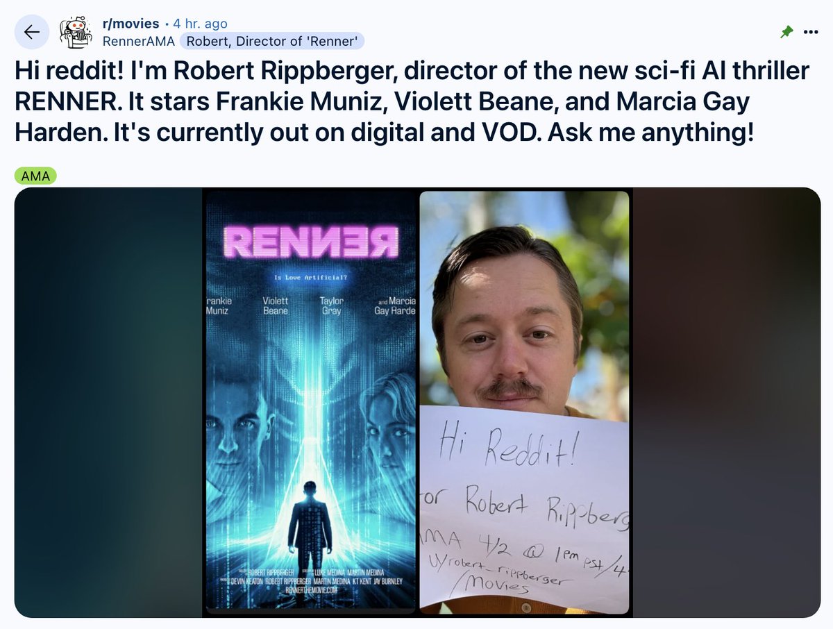 Millennial PR (@millennial_pr) on Twitter photo #RENNER director <a href="/rrippberger/">Robert Rippberger</a> is now LIVE on <a href="/Reddit/">Reddit, Inc.</a> r/movies answering questions!! #AMA
reddit.com/r/movies/comme… #RENNER director <a href="/rrippberger/">Robert Rippberger</a> is now LIVE on <a href="/Reddit/">Reddit, Inc.</a> r/movies answering questions!! #AMA
reddit.com/r/movies/comme…