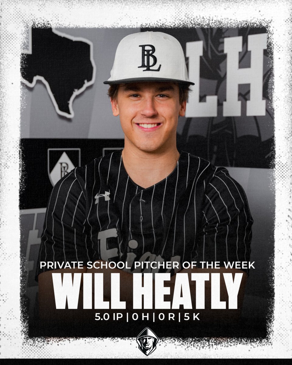 Bishop Lynch Athletics (@blathletics) on Twitter photo Congratulations to Will Heatly for being named the Private School Pitcher of the Week after his incredible outing against Legacy Christian last Tuesday/Friday!
#GoFriars // <a href="/lynchfriars/">Bishop Lynch Friars Baseball</a> // <a href="/PSTxHSBaseball/">PrivateTxHSBaseball ⚾️🎙</a> Congratulations to Will Heatly for being named the Private School Pitcher of the Week after his incredible outing against Legacy Christian last Tuesday/Friday!
#GoFriars // <a href="/lynchfriars/">Bishop Lynch Friars Baseball</a> // <a href="/PSTxHSBaseball/">PrivateTxHSBaseball ⚾️🎙</a>