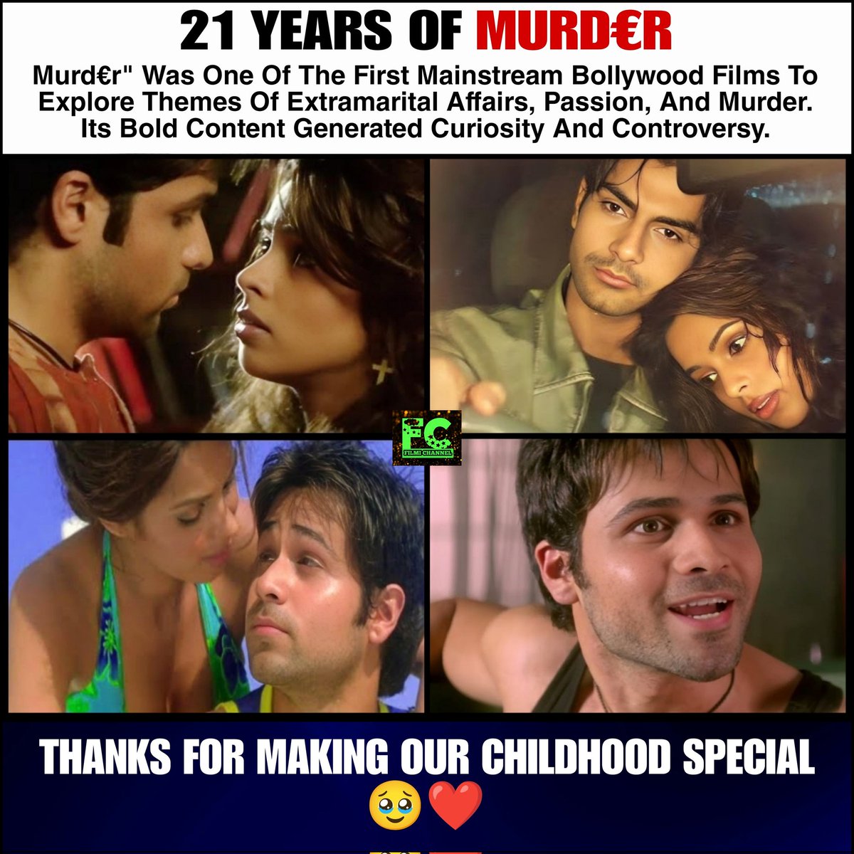 🎬🔥 21 YEARS OF MURD€R! 😊❤️ A cult classic that still sizzles with its bold storyline, memorable performances, and iconic music. 🎶👏 Here's to two decades of this Bollywood blockbuster! 🎉

#21YearsOfMurder #CultClassic #MurderMovie #MallikaSherawat #EmraanHashmi #MaheshBhatt
