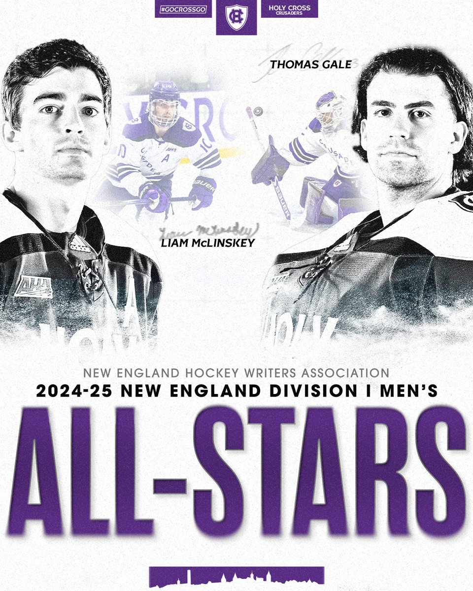 Congratulations to Liam McLinskey and Thomas Gale on being named New England Hockey Writers Association Division I All-Stars! 🌟

📰 tinyurl.com/4zcs92ff

#GoCrossGo