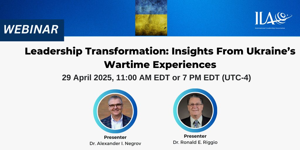 International Leadership Association (@the_ila) on Twitter photo Explore how the ongoing war in #Ukraine has revolutionized civilian #leadership models during our #livewebinar on 29 April with Drs. Alexander I. Negrov and Ronald E. Riggio! bit.ly/4leen1z <a href="/ronriggio/">Ron Riggio</a> Explore how the ongoing war in #Ukraine has revolutionized civilian #leadership models during our #livewebinar on 29 April with Drs. Alexander I. Negrov and Ronald E. Riggio! bit.ly/4leen1z <a href="/ronriggio/">Ron Riggio</a>
