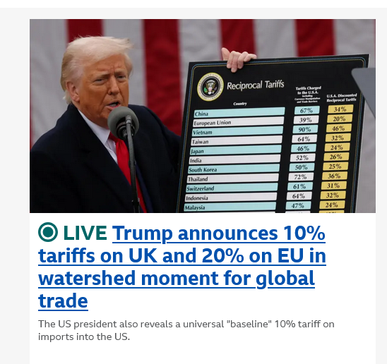BrutusMaximusX's tweet photo. #TrumpTariffs ๐ฌ๐ง10% U.S. Tariffs instead of having to pay double that at 20% if weโd still been in the E.U. ๐ช๐บ
Thatโs an indisputable unarguable Brexit Dividend/Benefit right there. Iโm so, so glad Trump whacked the E.U. harder than he whacked us #Brexitwin https://t.co/CUK5O0aHLX