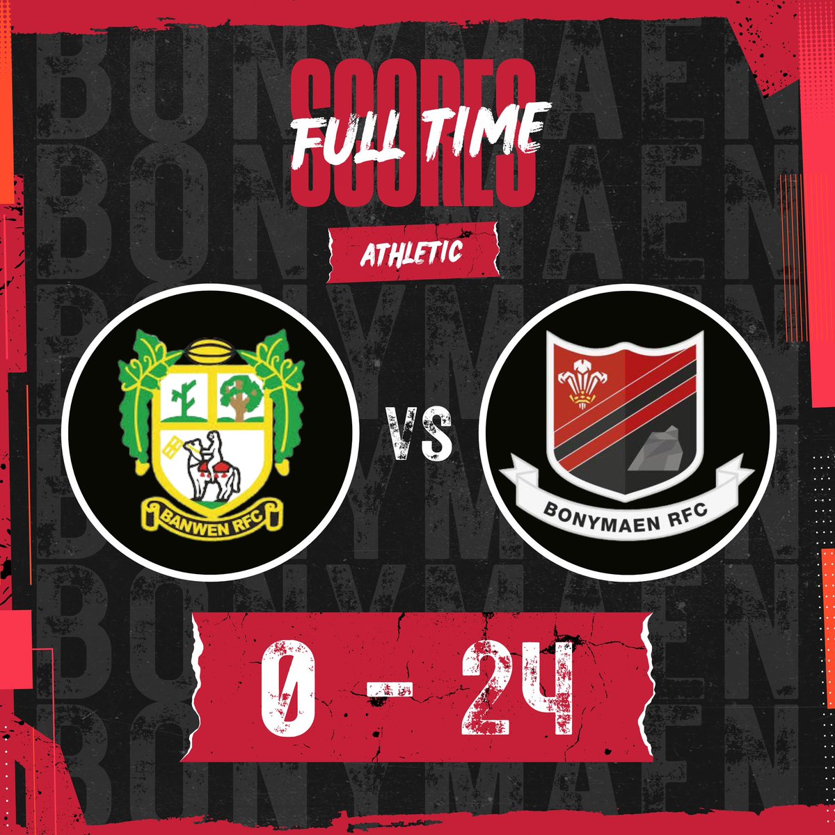 Midweek game in the birthplace of St Patrick ends with a win, 0-24. Bony take a bonus point win going in to the game at home against Glyncorrwg on Saturday. 

A classic midweek encounter!  

#UppaMaen #wrucommunity