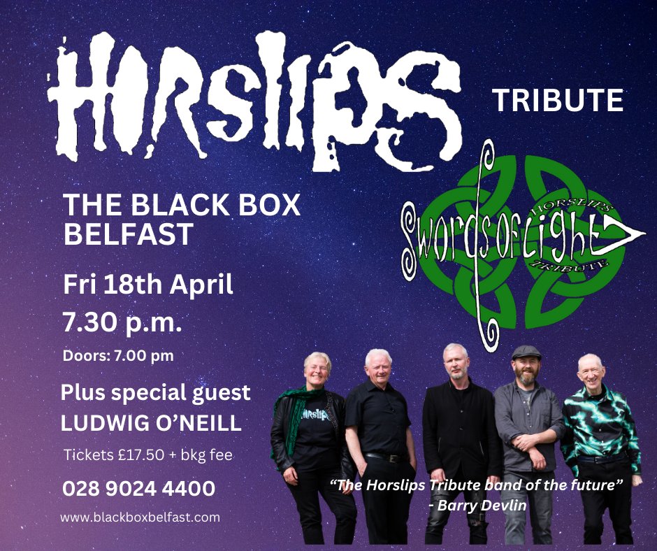 Swords of Light (@swords_oflight) on Twitter photo Belfast! We're coming your way on Friday 18th April at the Black Box for another night of Horslips classics - support from <a href="/LudwigONeill/">Ludwig O'Neill</a> ... and as always, we're Happy to Meet. See you there.
#horslips #livemusic #celticrock #DeargDoom
Tickets here blackboxbelfast.com/event/swords-o… Belfast! We're coming your way on Friday 18th April at the Black Box for another night of Horslips classics - support from <a href="/LudwigONeill/">Ludwig O'Neill</a> ... and as always, we're Happy to Meet. See you there.
#horslips #livemusic #celticrock #DeargDoom
Tickets here blackboxbelfast.com/event/swords-o…