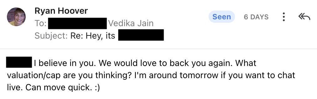 We just backed a founder for the second time (guess who 😉).

It’s just him, pre-idea, pre-everything.

Would love to support more founders at the earliest stages.

Shoot us an email at sooo-early@weekend.fund if you’re looking for a $200K first check to go all-in.

Include your