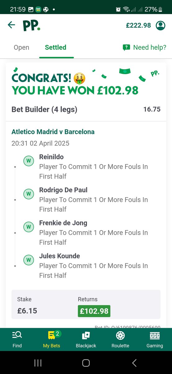 RoocroftDale's tweet photo. @FootyAccums Not bad on Barcelona game 👌 👍 https://t.co/2FOdPAGYN0