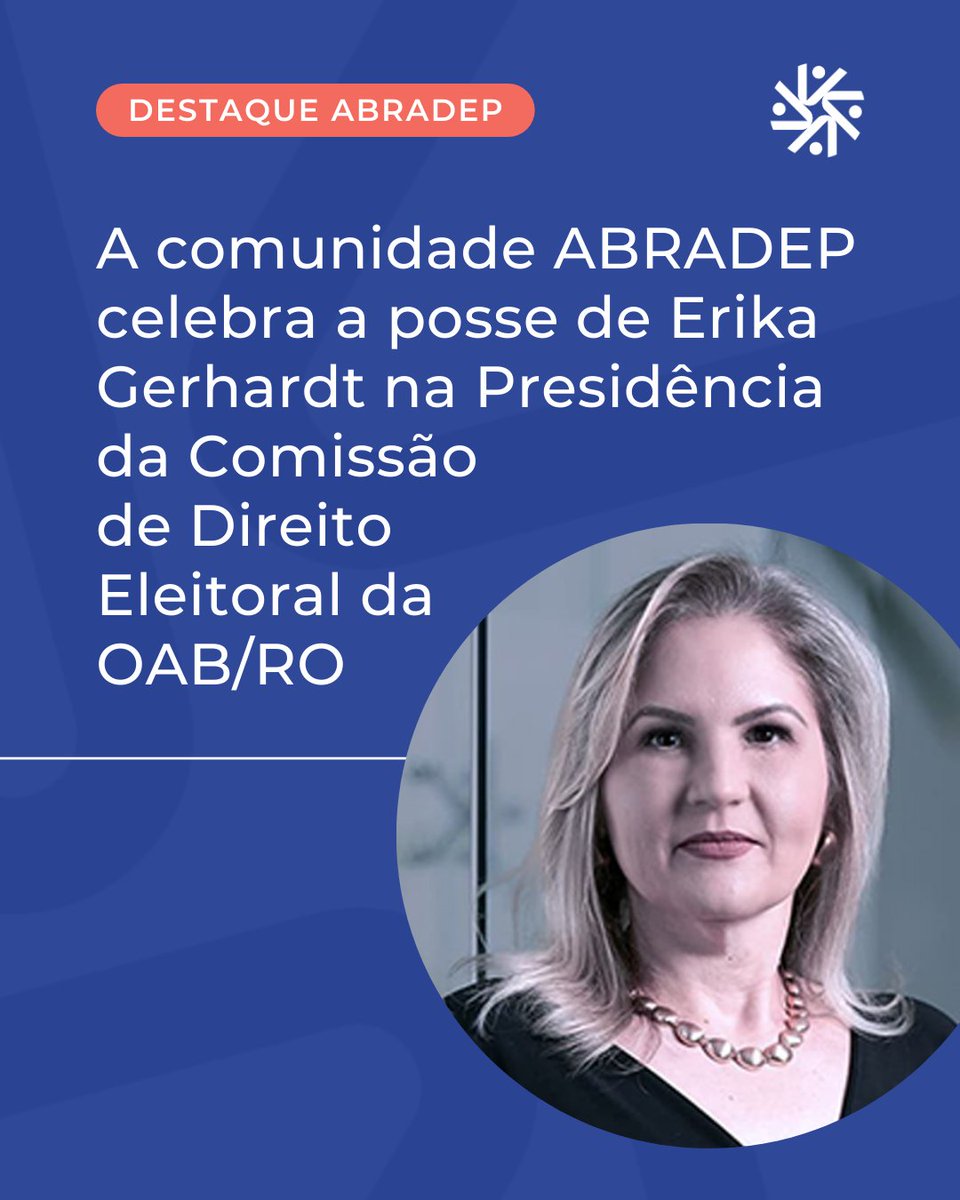 A ABRADEP parabeniza sua tesoureira, Erika Gerhardt, pela nomeação como Presidente da Comissão de Direito Eleitoral da OAB-RO. Seu conhecimento e compromisso fortalecerão a transparência e a justiça eleitoral no estado. Sucesso no novo desafio! #QuemFAZABRADEP