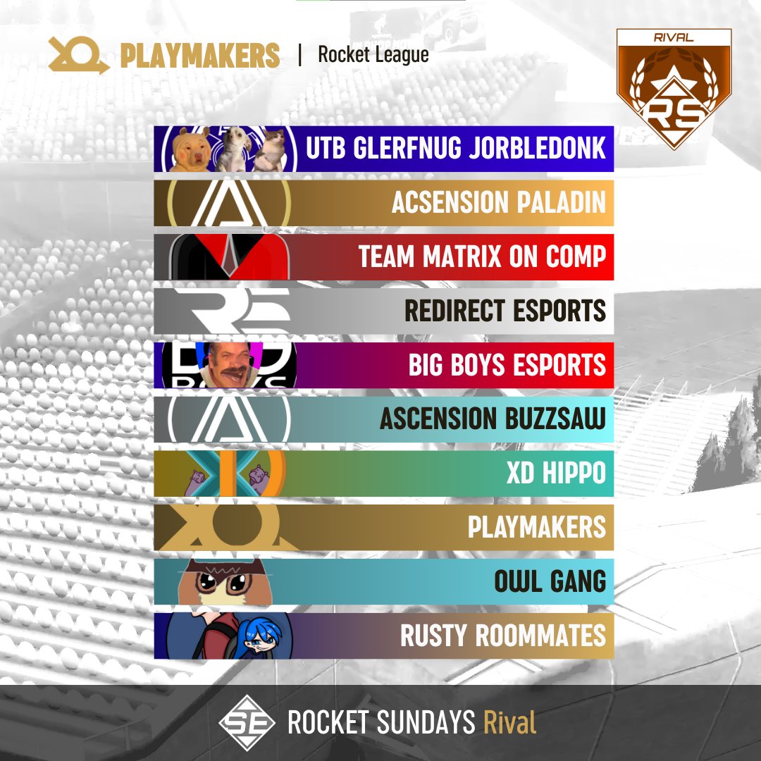 Playmakers_rl's tweet photo. Hier is ons GROEPJE voor de ROCKET SUNDAYS DUOS SEASON 3. We zijn geplaatst in de tier RIVAL!!

#esports #gaming #rl #rocketleague #rlcs #sundaysesports #tournament #competitive #live #twitch #rsduos #rss3 https://t.co/QMoN3V7OX6