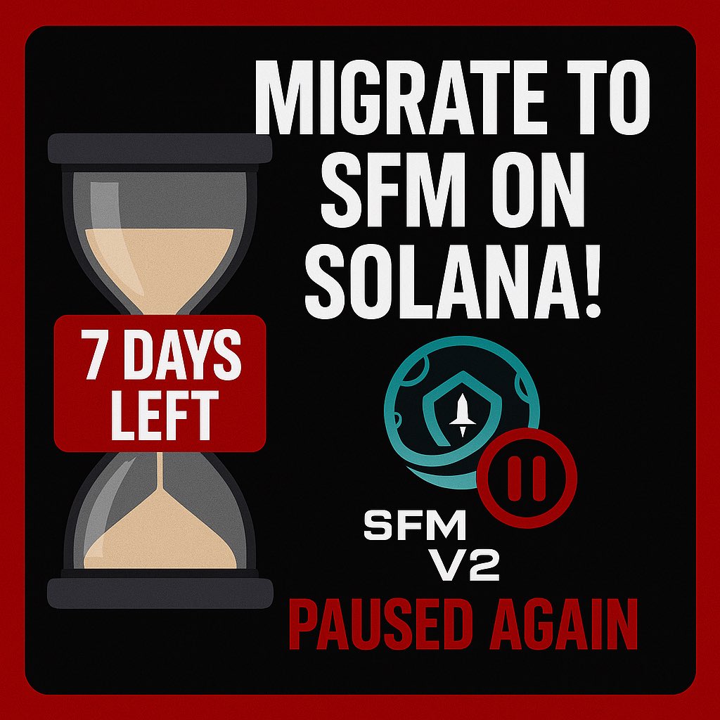 Safeperson2's tweet image. 🚨 Attention #SafeMoonCommunity! 🚨

🕒 Only 7 DAYS LEFT to migrate to SFM on Solana! Avoid disruptions and potential losses by acting now.

🛑 Don’t let your SFM v2 tokens get paused again! Migrate today and secure your assets on a more robust platform. #MigrateNow #SFM