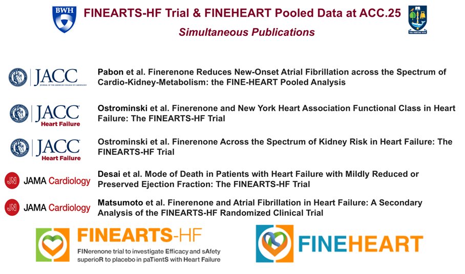 Muthu Vaduganathan (@mvaduganathan) on Twitter photo Simultaneous publications from #FINEARTSHF w #ACC2025 in <a href="/JACCJournals/">JACC Journals</a> & <a href="/JAMACardio/">JAMA Cardiology</a>
🔥 Reduction in New-Onset AF across CKM Spectrum
🔥 Effects on Mode of Death
🔥 Consistent Benefits across Functional Class, Kidney Risk & AF Subgroups
Find out more 👇🏾
finearts-hf.org Simultaneous publications from #FINEARTSHF w #ACC2025 in <a href="/JACCJournals/">JACC Journals</a> & <a href="/JAMACardio/">JAMA Cardiology</a>
🔥 Reduction in New-Onset AF across CKM Spectrum
🔥 Effects on Mode of Death
🔥 Consistent Benefits across Functional Class, Kidney Risk & AF Subgroups
Find out more 👇🏾
finearts-hf.org