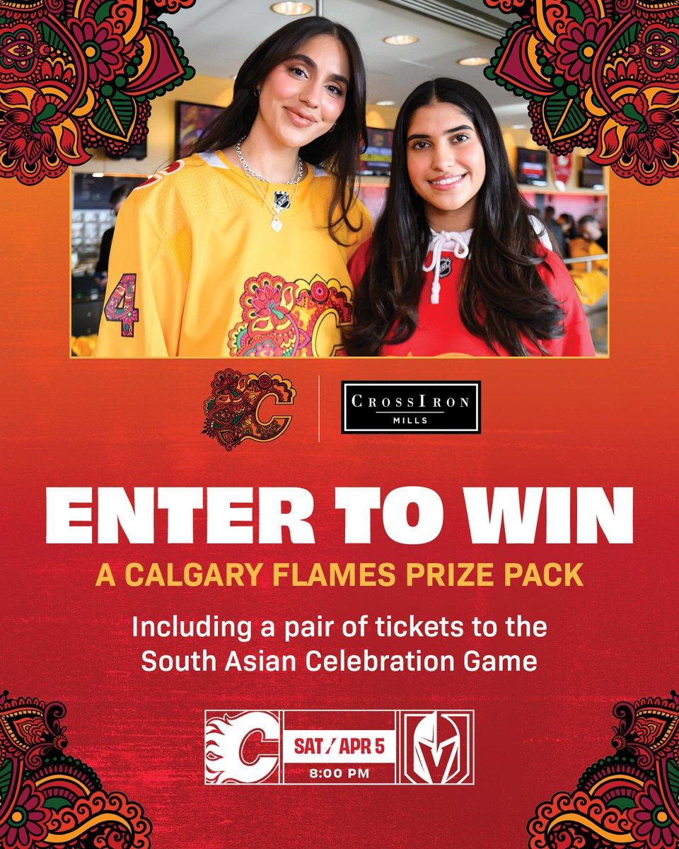 Calgary Flames (@nhlflames) on Twitter photo Thanks to our friends at CrossIron Mills, we're giving away #Flames prize packs including tickets for our South Asian Celebration game on Saturday!
Entering is easy:
🔥 Follow us and <a href="/CrossIron_Mills/">CrossIron Mills</a>
🔥 RT this post
🔥 Comment with who you would bring to Saturday's game Thanks to our friends at CrossIron Mills, we're giving away #Flames prize packs including tickets for our South Asian Celebration game on Saturday!
Entering is easy:
🔥 Follow us and <a href="/CrossIron_Mills/">CrossIron Mills</a>
🔥 RT this post
🔥 Comment with who you would bring to Saturday's game