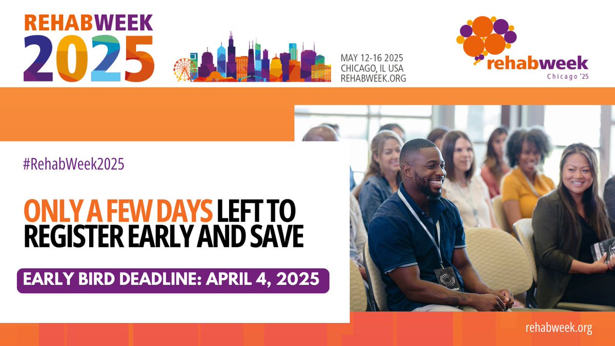RehabWeek (@rehabweekorg) on Twitter photo Final Reminder! The early bird registration deadline for #RehabWeek2025 is THIS WEEK!
Register now to save and secure your spot at the leading rehab technology event 👉 bit.ly/4hzk1IR
<a href="/ICORR_2025/">ICORR 2025</a> <a href="/IFESS_org/">Int’l Functional Electrical Stimulation Society</a> <a href="/ISVRSociety/">ISVRSociety</a> <a href="/ACRMtweets/">ACRM</a> <a href="/MiNT_hobbs/">The MiNT Academy: Masterclass in Neurotechnology</a> <a href="/RESNAorg/">RESNA</a> Final Reminder! The early bird registration deadline for #RehabWeek2025 is THIS WEEK!
Register now to save and secure your spot at the leading rehab technology event 👉 bit.ly/4hzk1IR
<a href="/ICORR_2025/">ICORR 2025</a> <a href="/IFESS_org/">Int’l Functional Electrical Stimulation Society</a> <a href="/ISVRSociety/">ISVRSociety</a> <a href="/ACRMtweets/">ACRM</a> <a href="/MiNT_hobbs/">The MiNT Academy: Masterclass in Neurotechnology</a> <a href="/RESNAorg/">RESNA</a>