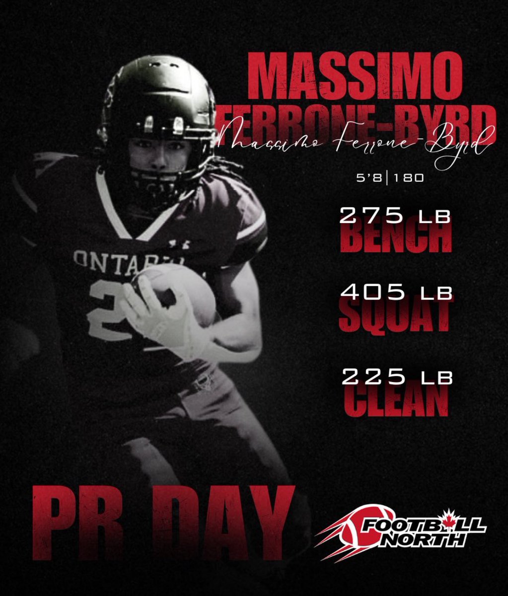 Massimo Ferrone-Byrd (@massfbfootball1) on Twitter photo After a competitive PR day, here are my Bench, Squat, and Clean numbers <a href="/_coach_garcia/">Edgar García</a> <a href="/_CoachLeroy/">Coach Leroy (EDP)</a> <a href="/FootballNorthca/">Football North 🇨🇦</a> <a href="/coachlalonde_/">Jamie Lalonde</a> <a href="/CoachLukings/">Zack Lukings</a> After a competitive PR day, here are my Bench, Squat, and Clean numbers <a href="/_coach_garcia/">Edgar García</a> <a href="/_CoachLeroy/">Coach Leroy (EDP)</a> <a href="/FootballNorthca/">Football North 🇨🇦</a> <a href="/coachlalonde_/">Jamie Lalonde</a> <a href="/CoachLukings/">Zack Lukings</a>