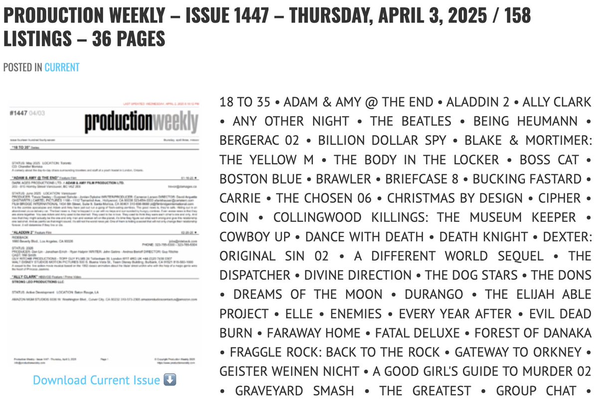 Production Weekly - Issue 1447 - Thursday, April 3, 2025 / 158 Listings - 36 Pages

Download Current Issue ⬇️

productionweekly.com/production-wee…