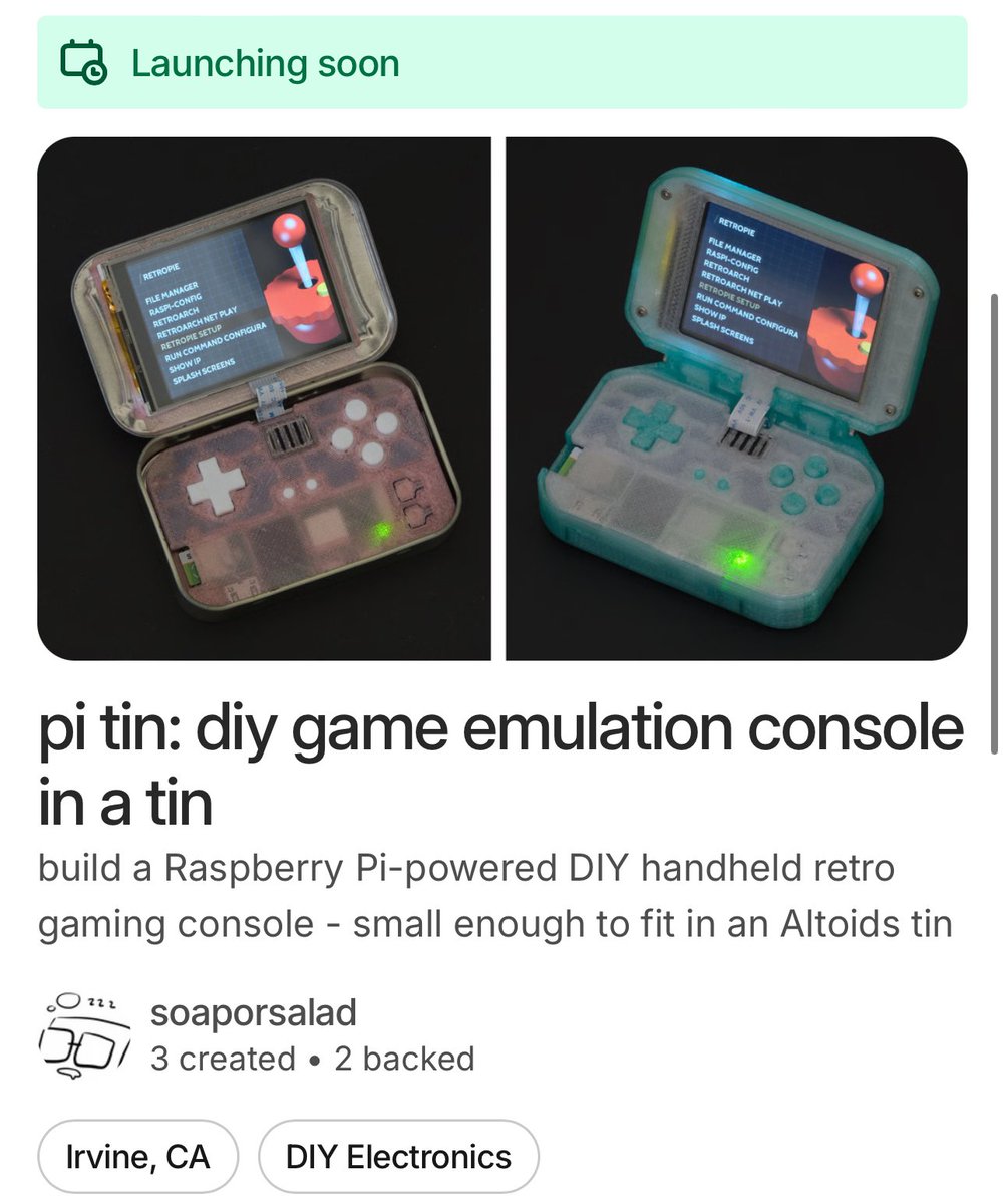 soaporsalad's tweet image. Kit preorders for our open-source DIY emulator handheld open tonight :3