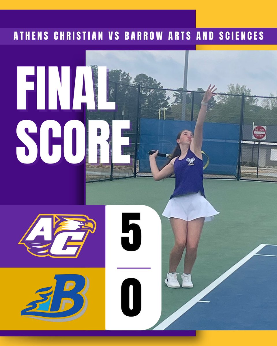 ACS_Eagle's tweet image. Eagles Tennis sweeps Barrow Arts &amp;amp; Sciences!
Boys &amp;amp; Girls teams dominate in Winder with strong singles and doubles wins.
Next up: Senior Night this Thursday at home vs. Tallulah Falls!
#ACSEagles #EagleTennis #SeniorNight #GoEagles