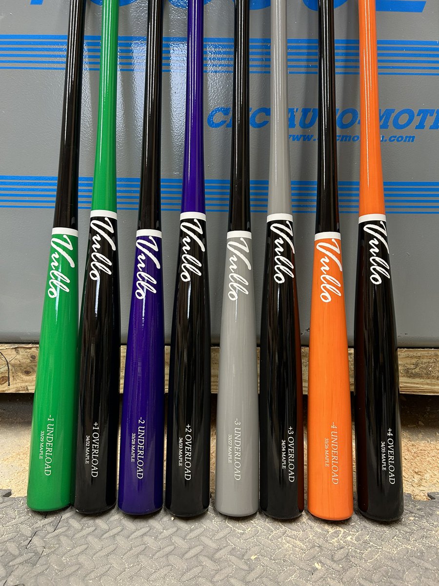 Vullo Bat Company (@vullobatcompany) on Twitter photo Latest set of training bats headed to another PRO team. They wanted color coordinated UNDERLOADS & OVERLOADS in weight increments of -1 thru -4 for the UL and +1 thru +4 for the OL. 
#vullobats #vullotrainingbats Latest set of training bats headed to another PRO team. They wanted color coordinated UNDERLOADS & OVERLOADS in weight increments of -1 thru -4 for the UL and +1 thru +4 for the OL. 
#vullobats #vullotrainingbats